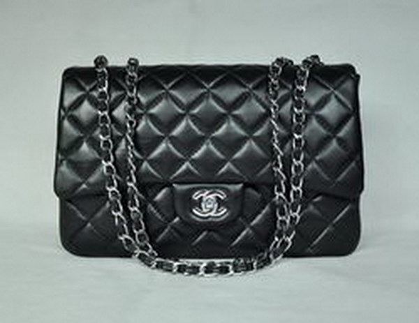 7A Replica Chanel Jumbo A28600 Black Lambskin Leather with Silver Hardware